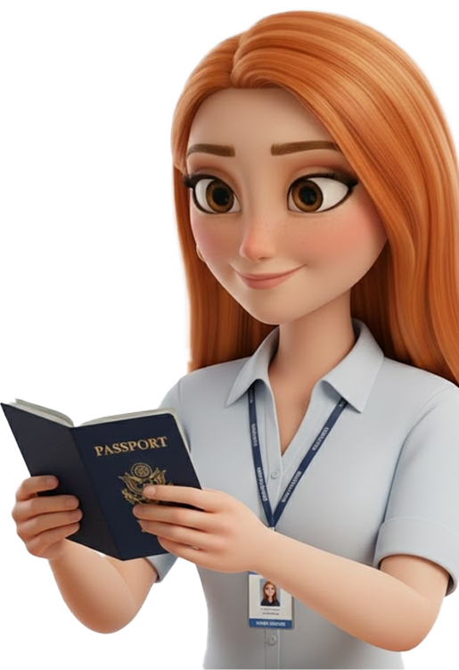 Asesora de viaje de World Medic Assist con pasaporte en mano