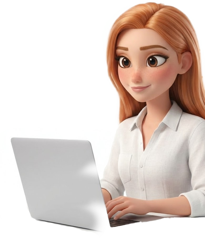 Asesora de World Medic Assist trabajando con laptop